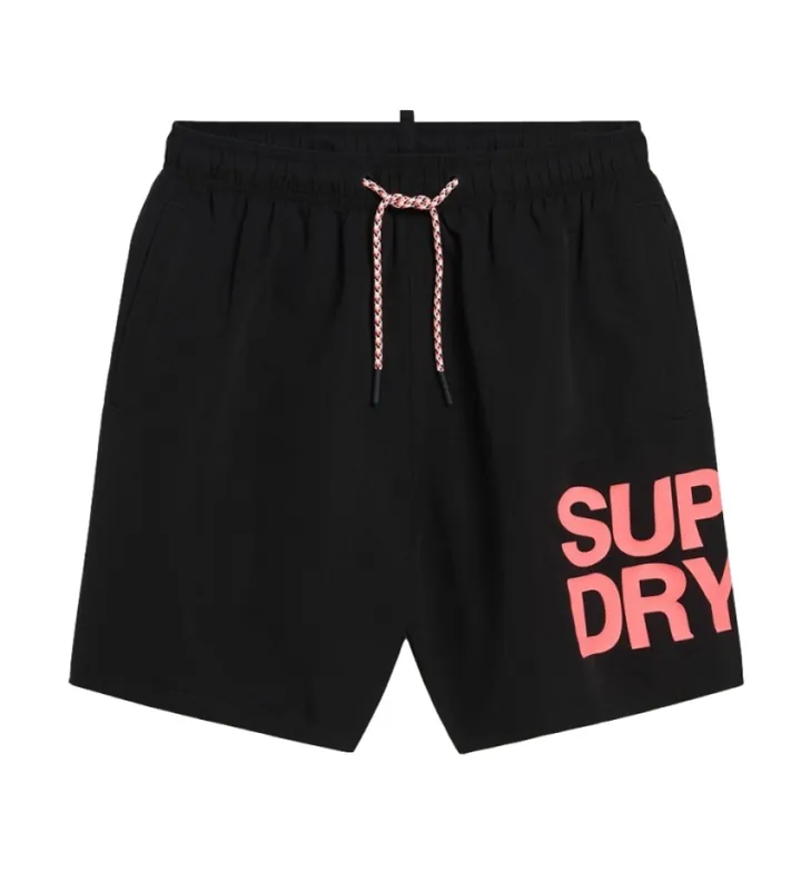 Superdry para hombre. M3010228A Bañador Sportswear negro (S), Beachwear, Poliéster Reciclado, Sostenible