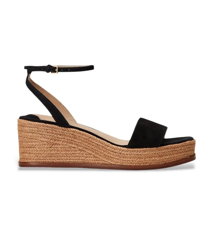 Lauren Ralph Lauren para mujer. 802920421001 Alpargatas de Piel Leona negro (36), 3 a 5cm, Hebilla, Casual