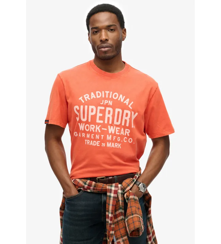 Superdry para hombre. M1012204A Camiseta Machined Goods Workwear naranja (L), Casual, Algodón, Manga corta