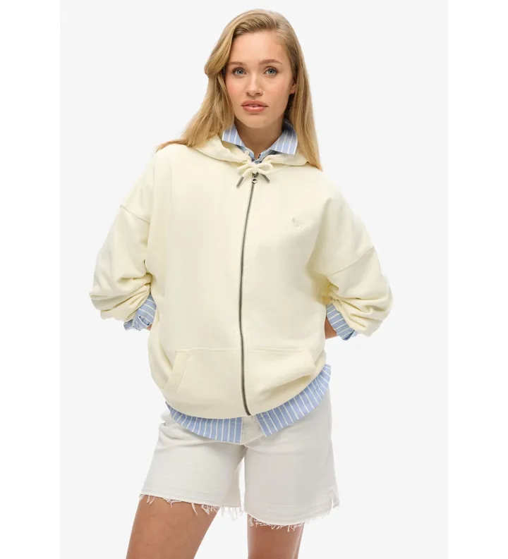 Superdry para mujer. W2012350A Sudadera con Cremallera Studios blanco (L), Casual, Poliéster Reciclado, Sostenible