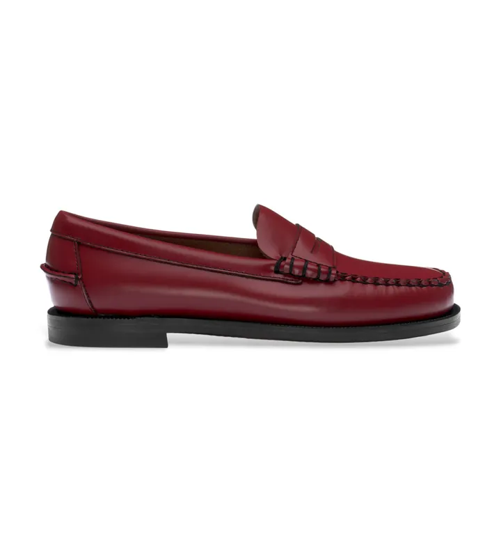 Sebago para mujer. 76112KW Mocasines de Piel Clásicos Dan granate (37), Plano, Ninguno, Casual