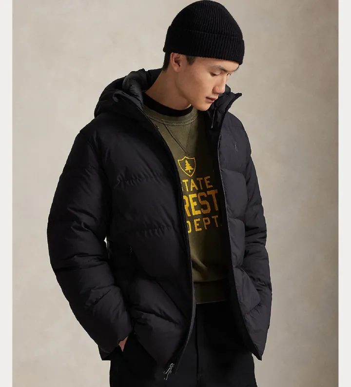 Polo Ralph Lauren para hombre. 710967773003 Abrigo de plumón acolchado mate negro (L), Casual, Poliéster