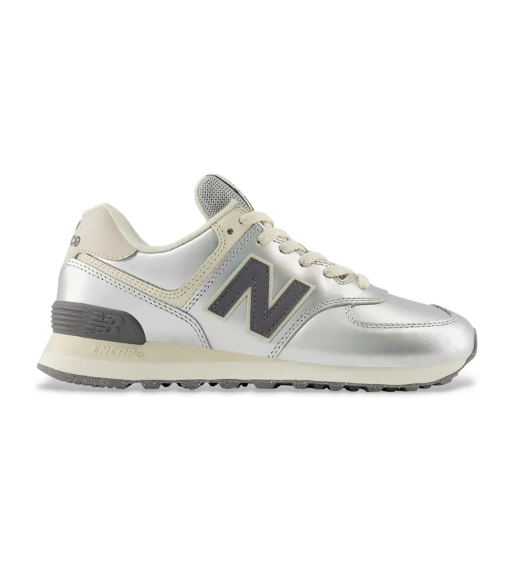 New Balance para mujer. WL574V2 Zapatillas de Piel 574 plateado (36), Plata, Plano, Cordones, Casual