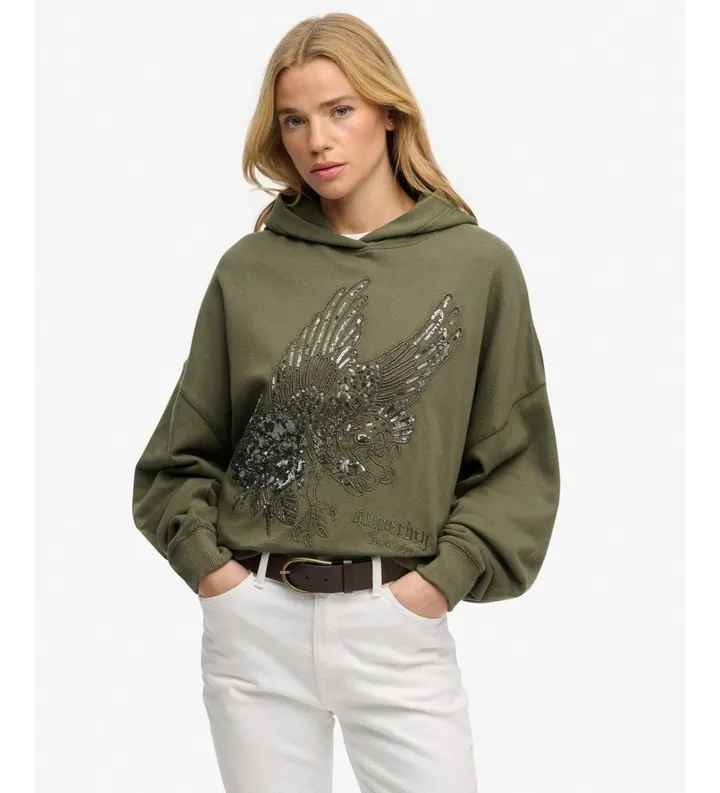 Superdry para mujer. W2012463A Sudadera Tatto verde (L), Casual, Algodón