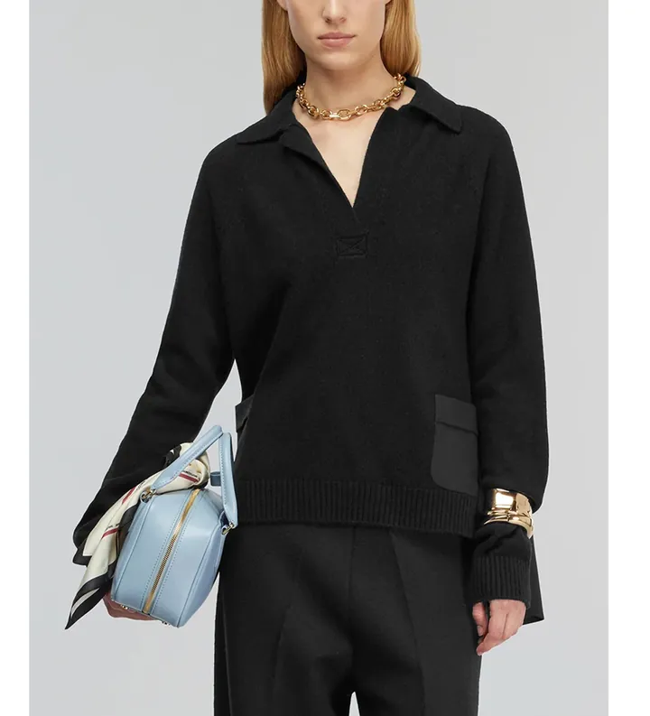 Semicouture para mujer. Y5WG21 Polo Acantha negro (L), Casual, Lana, Manga larga