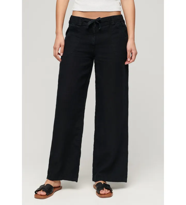 Superdry para mujer. W7011006A Pantalón Lino negro (XL), Casual