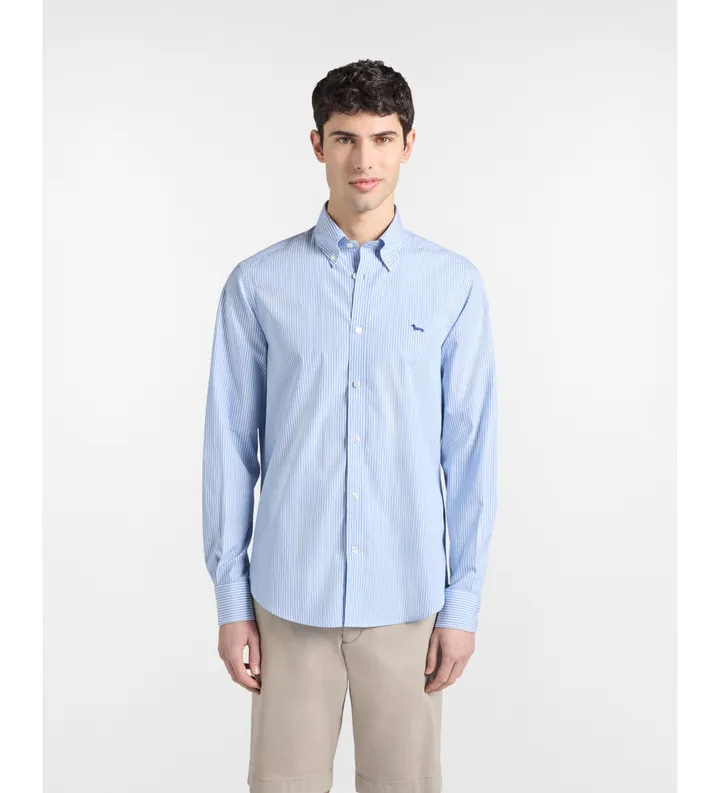 Harmont & Blaine para hombre. CRQ074013436B Camisa a rayas corte regular azul (L), Casual, Algodón, Clásico, Manga larga