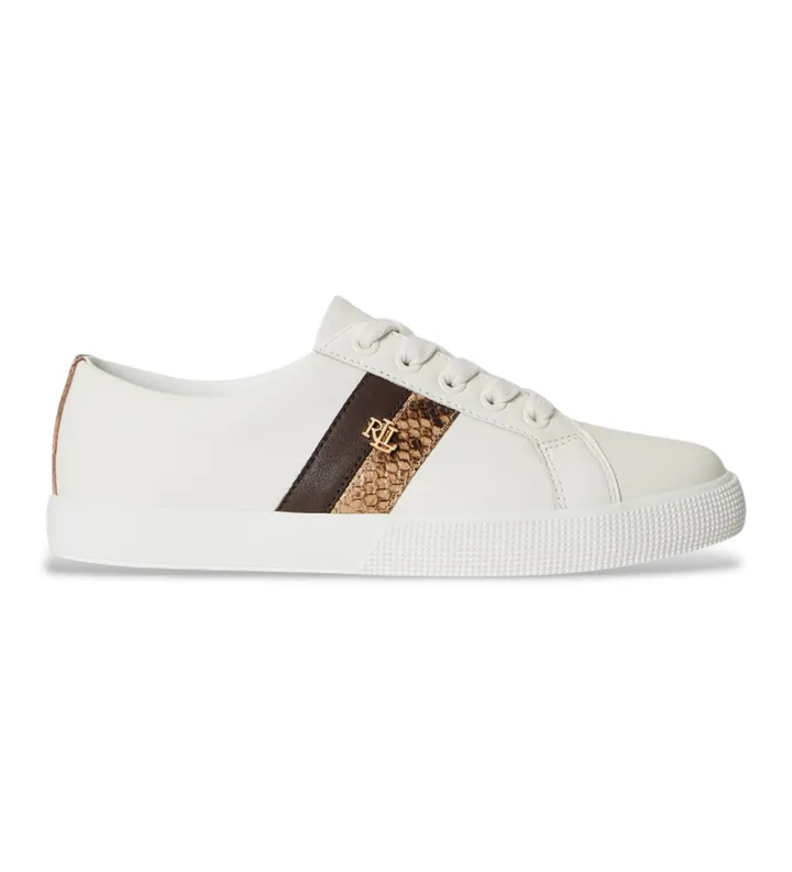 Lauren Ralph Lauren para mujer. 802P15843001 Deportiva Janson II de piel con ribete blanco (36), Plano, Cordones, Casual