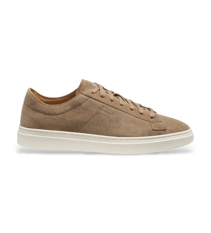 BOSS para hombre. 50563162 Zapatillas con logo grabado beige (43), Plano, Cordones, Casual