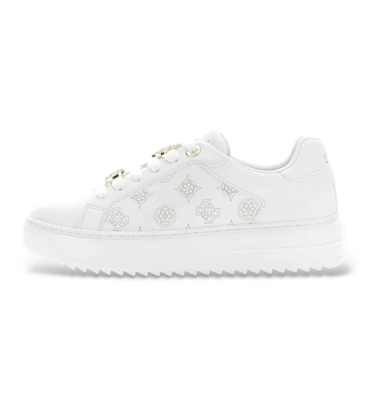 Guess para mujer. FLFDUEELE12 Zapatillas Duena blanco (36), Plano, 1 a 3cm, Cordones, Casual