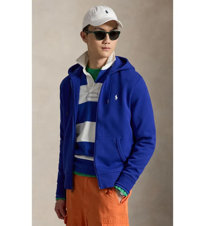 Polo Ralph Lauren para hombre. 710881517512 Sudadera de punto doble y cremallera azul (L), Casual, Algodón