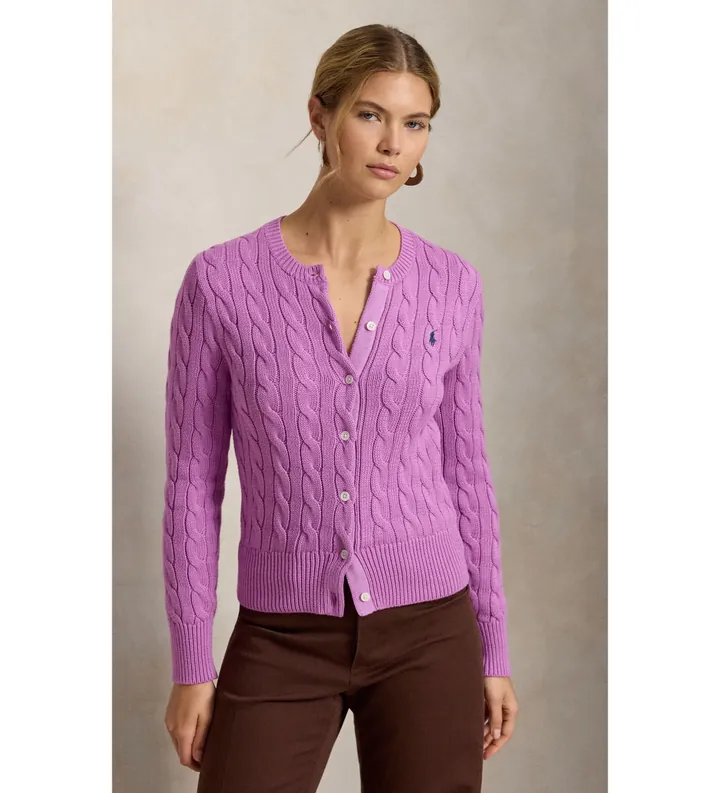Polo Ralph Lauren para mujer. 211971868511 Cárdigan de algodón en punto de ochos rosa (L), Casual