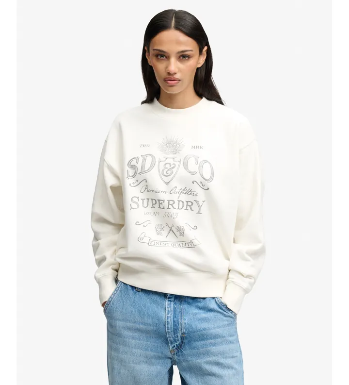 Superdry para mujer. W2012730A Sudadera Vintage Workwear blanco crema (M), Casual, Algodón