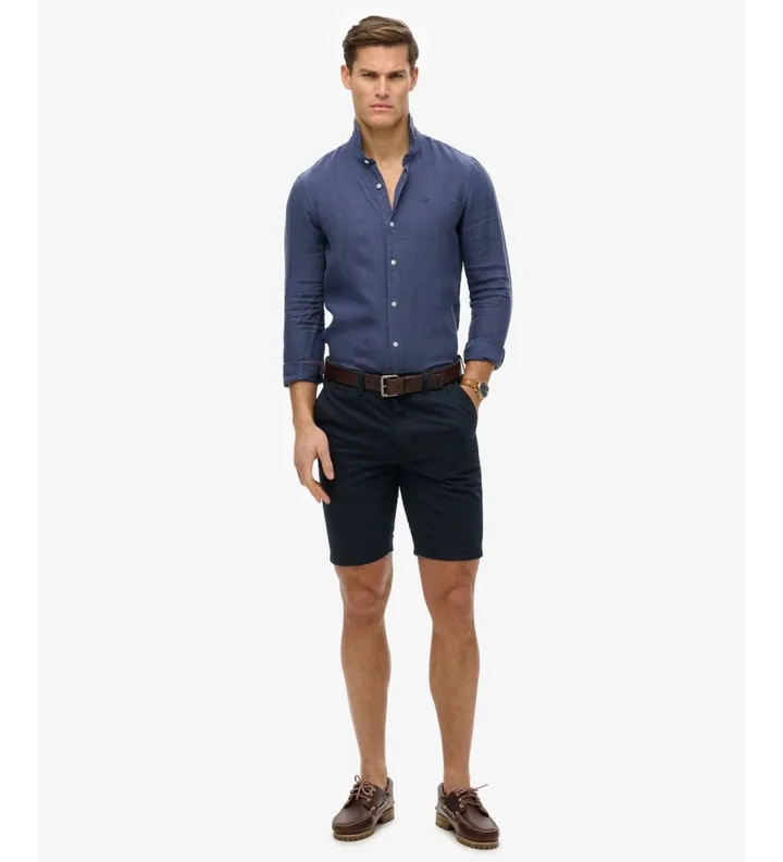 Superdry para hombre. M4011054A Camisa Vacation marino (L), Casual, Lino, Manga larga
