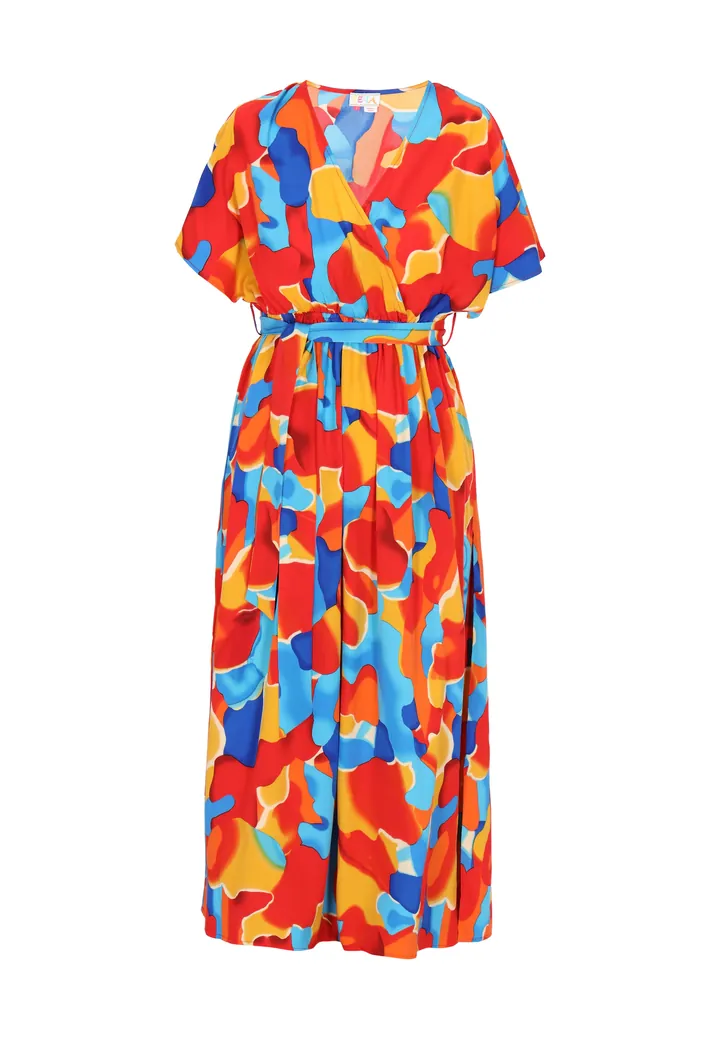 IZIA Vestido 'Spring Summer' azul / azul cielo / curry / rojo