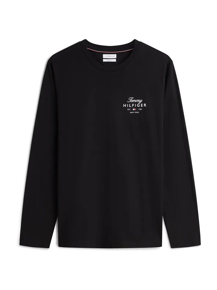 TOMMY HILFIGER Camiseta 'Logo Long Sleeve' negro / blanco