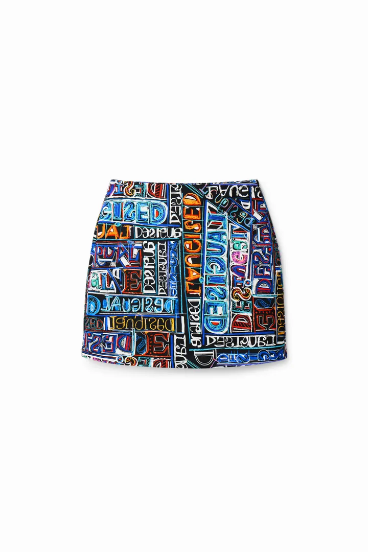 Desigual, Minifalda slim logo arty, Algodon, Negro, XS