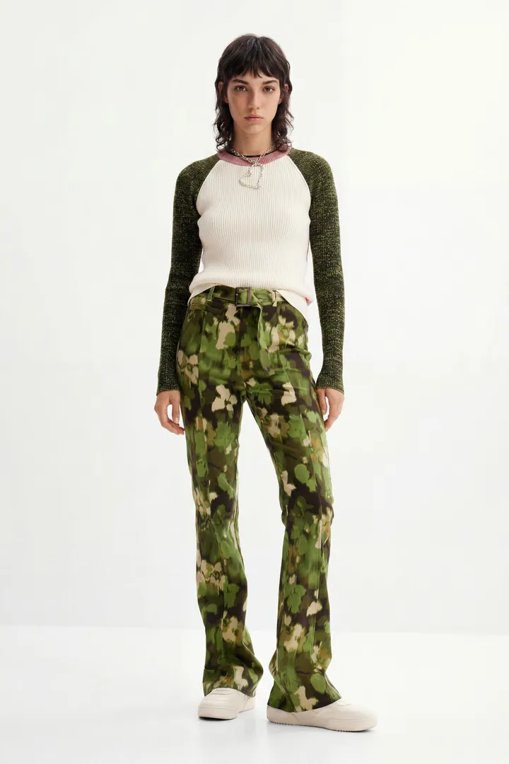 Desigual, Pantalón Flare camo, Verde, L