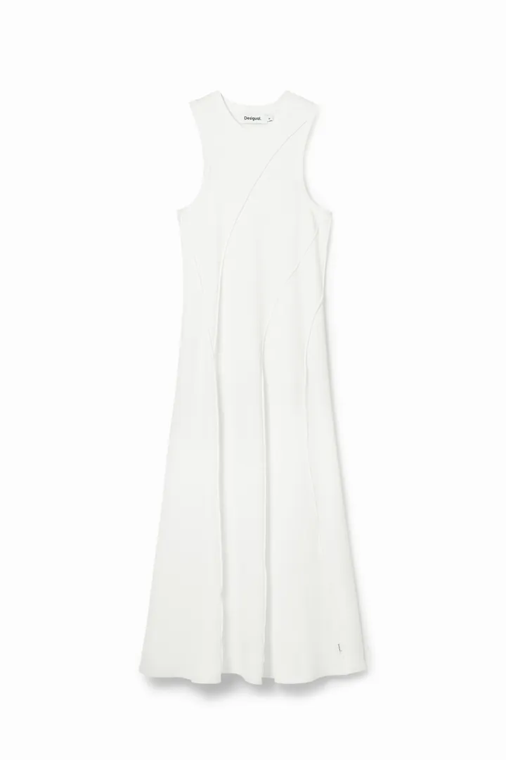 Desigual, Vestido midi patch canalé, Viscosa, Blanco, L