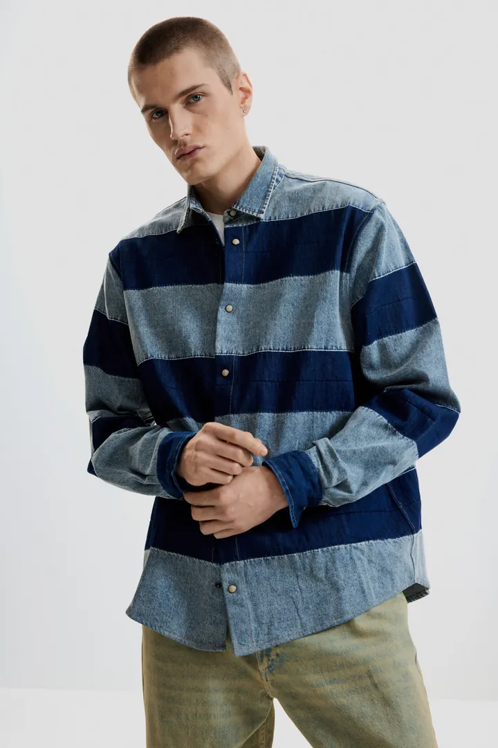 Desigual, Camisa denim rayas, Hombre, Algodon, Azul, L
