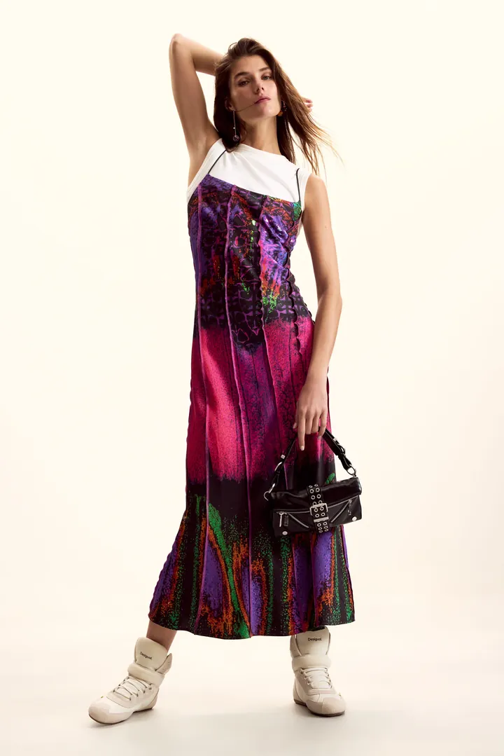 Desigual, Vestido combinado diseñado por Mr. Christian Lacroix, Mujer, Viscosa, Rojo, L