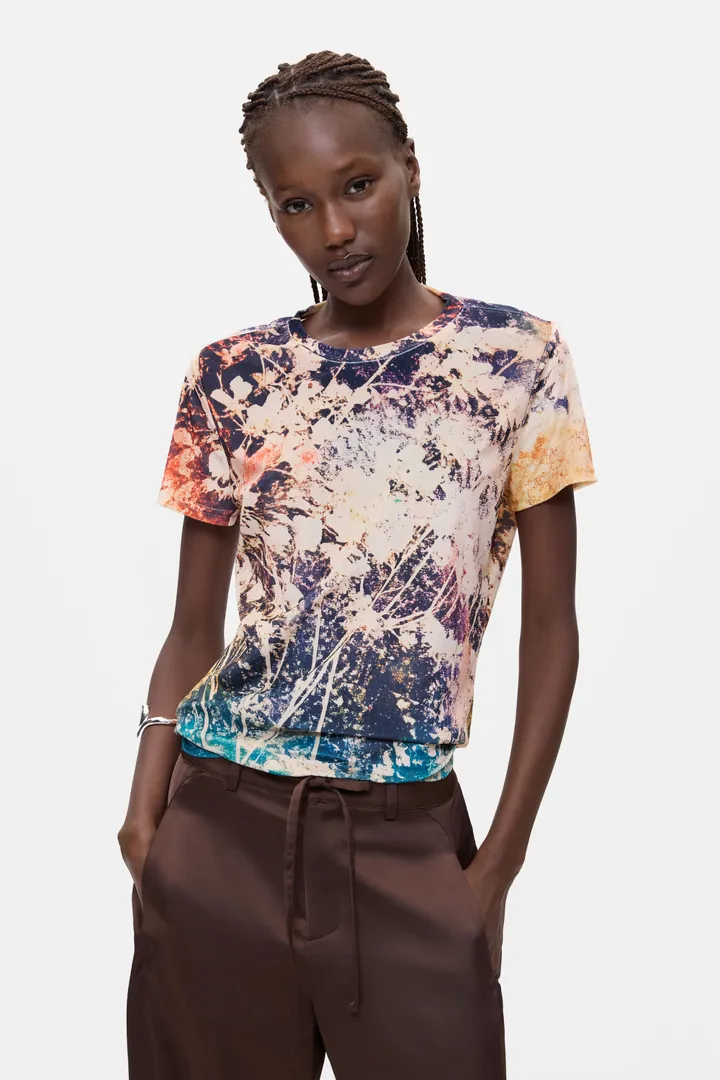 Desigual, Camiseta Estampado Tie Dye, Mujer, Naranja, L
