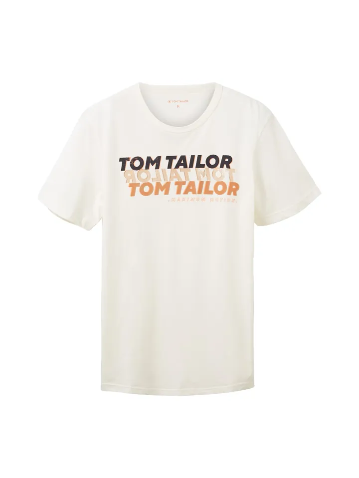 TOM TAILOR Camiseta  arena / naranja / negro / offwhite