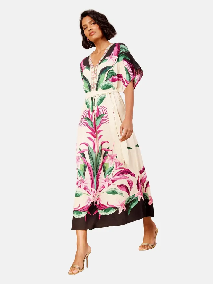 love & roses Vestido  crema / verde / lila / negro