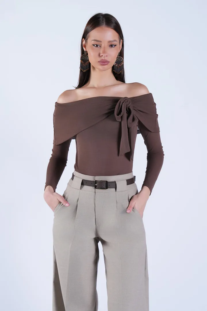 Trend Alaçatı Stili Camiseta marrón