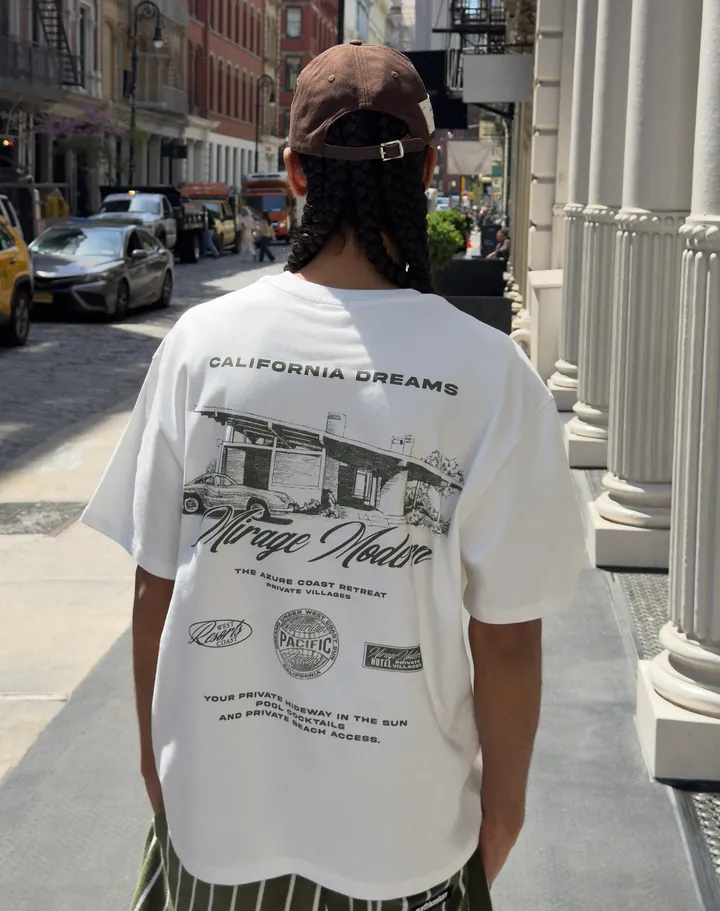 Bershka Camiseta Boxy Print Hombre L Blanco Roto
