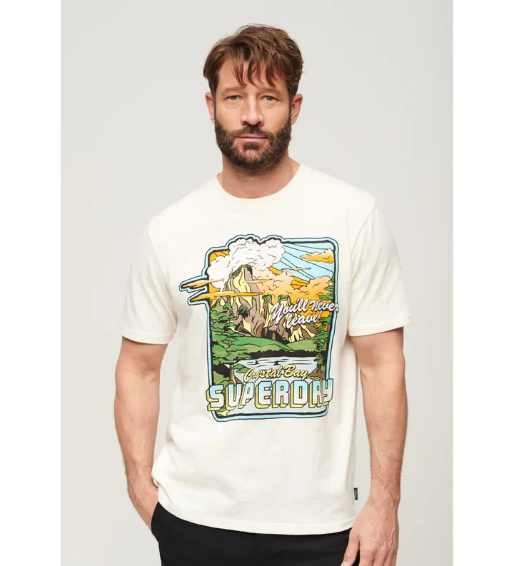 Superdry para hombre. M1011921A Camiseta Neon Travel blanco (XL), Casual, Algodón, Manga corta