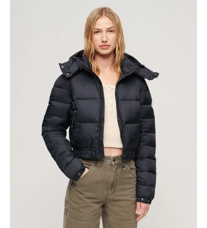 Superdry para mujer. W5011682A Chaqueta corta con capucha Fuji marino (L), Casual, Nylon