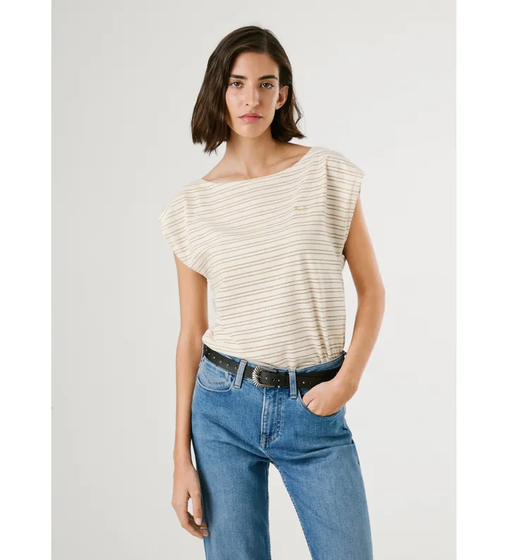 Pepe Jeans para mujer. PL506118 Camiseta Alex blanco roto (L), Casual, Algodón, Manga corta