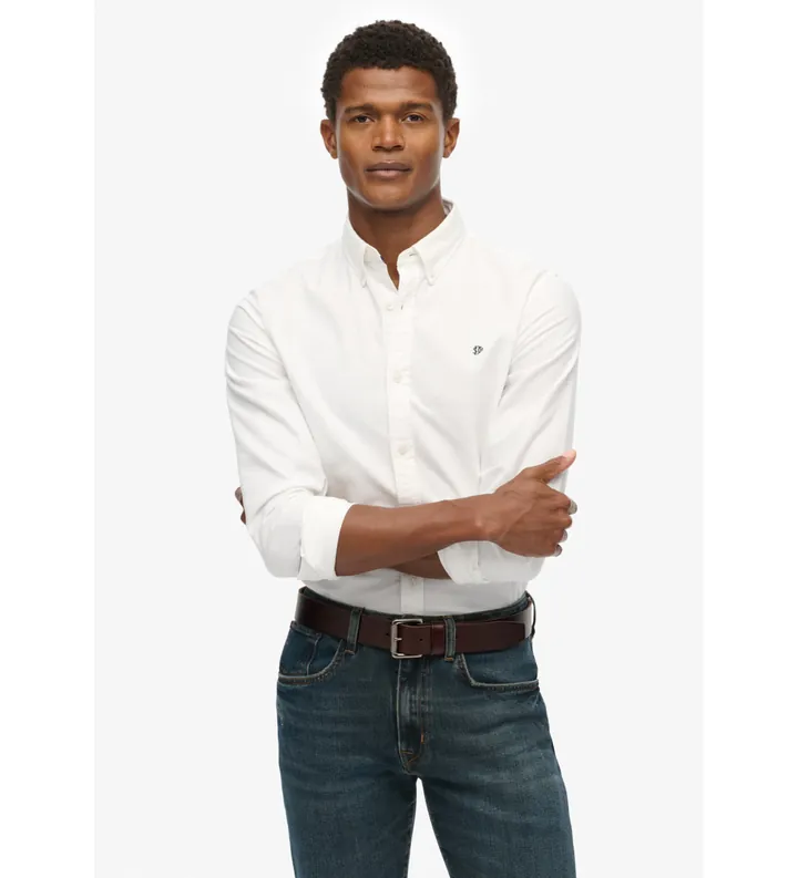 Superdry para hombre. M4011037A Camisa Classic Oxford L/S blanco (3XL), Algodón, Clásico, Manga larga