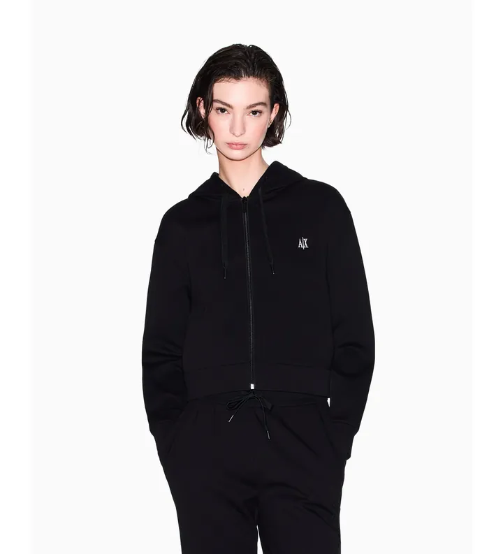 A|X Armani Exchange para mujer. XW000822AF10818UC001 Sudadera corta con capucha Icon negro (L), Casual, Algodón