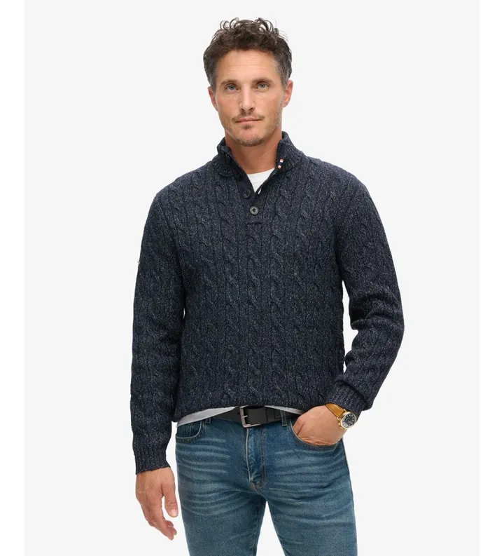Superdry para hombre. M6110623A Jersey de punto trenzado marino (L), Casual, Poliéster