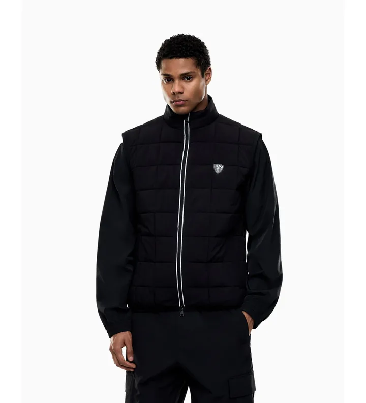 EA7 para hombre. 7M001512_AF21509 Chaleco de tejido técnico Premium Shield negro (S), Casual, Deportivo, Poliéster