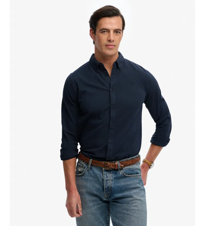 Superdry para hombre. M4011111A Camisa Vintage Destroy Pique marino (L), Casual, Algodón, Manga larga