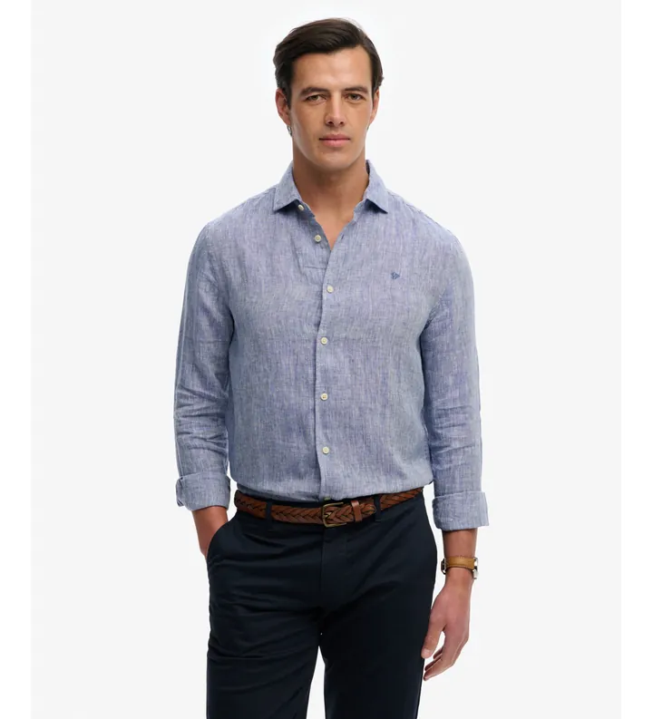 Superdry para hombre. M4011103A Camisa Riviera Lino azul (3XL), Casual, Manga larga