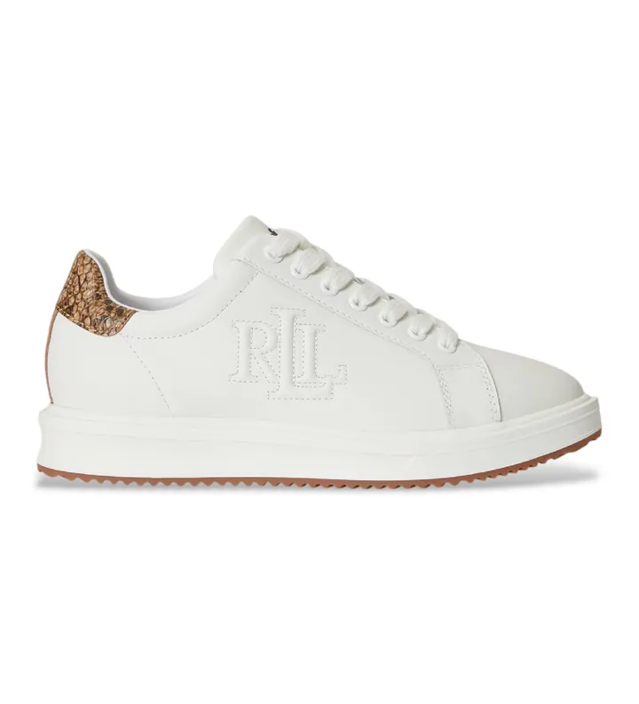Lauren Ralph Lauren para mujer. 802P15844001 Zapatillas Ainsley con repujado de pitón blanco (36), Piel, Plano, Cordones, Casual