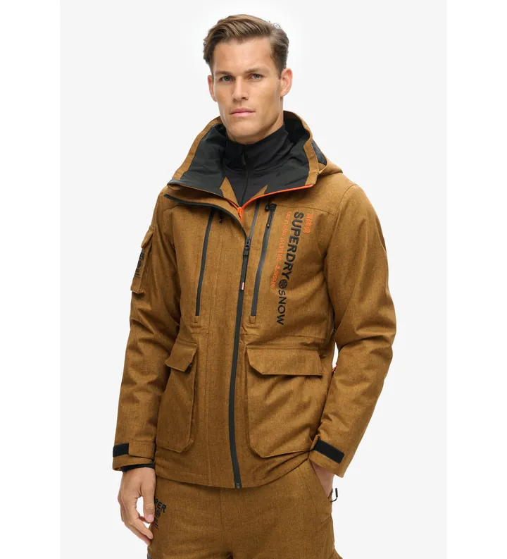 Superdry para hombre. MS110176A Chaqueta de esquí Peak Rescue marrón (L), Deportivo, Nieve, Elastano, Sostenible