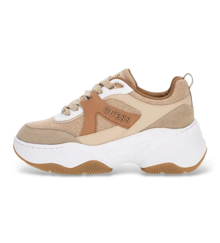 Guess para mujer. FLFHA2ELE12 Zapatillas Hacha beige (36), 3 a 5cm, Cordones, Casual