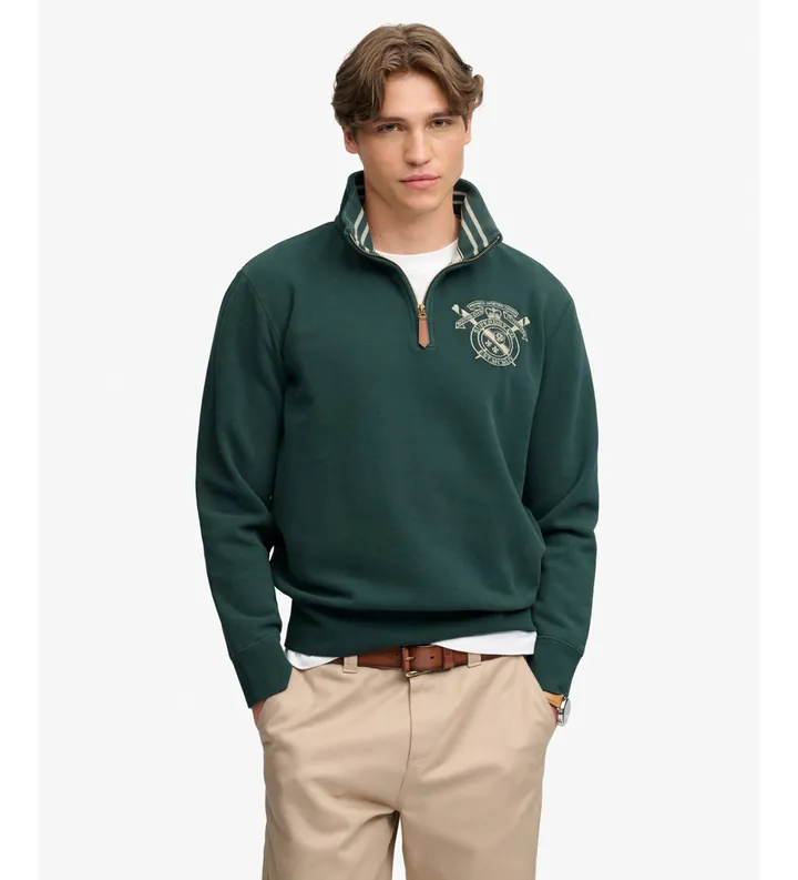 Superdry para hombre. M2014556A Sudadera con media cremallera Gothic Varsity verde (L), Casual, Algodón, Manga larga