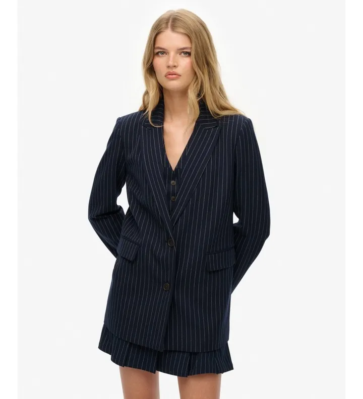 Superdry para mujer. W5012032A Americana Pinstripe Boyfriend marino (L), Casual, Clásico, Poliéster