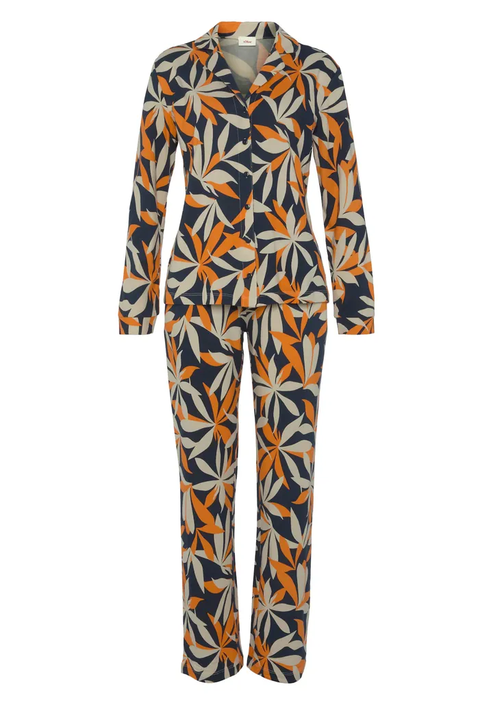 s.Oliver Pijama beige / azul oscuro / naranja
