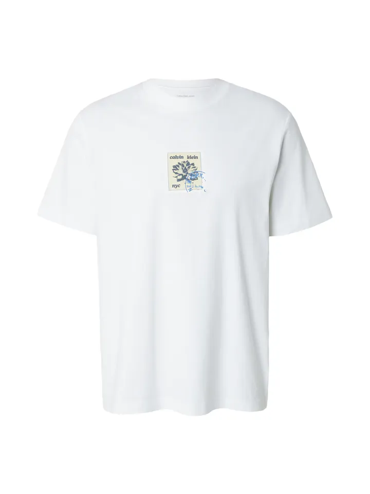 Calvin Klein Jeans Camiseta 'Postage Stamp Graphic'  crema / azul cielo / piedra / blanco