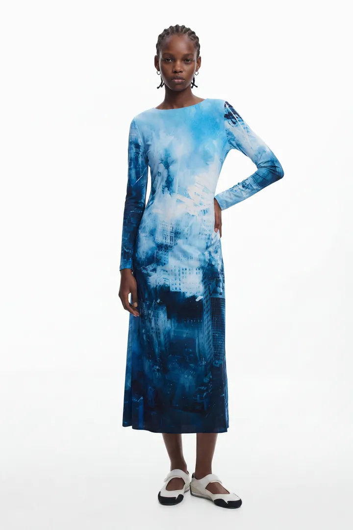Desigual, Vestido largo paisaje, Viscosa, L