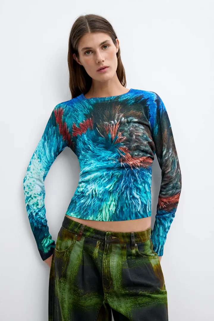 Desigual, Jersey Estampado M. C. Lacroix, Mujer, Azul, L