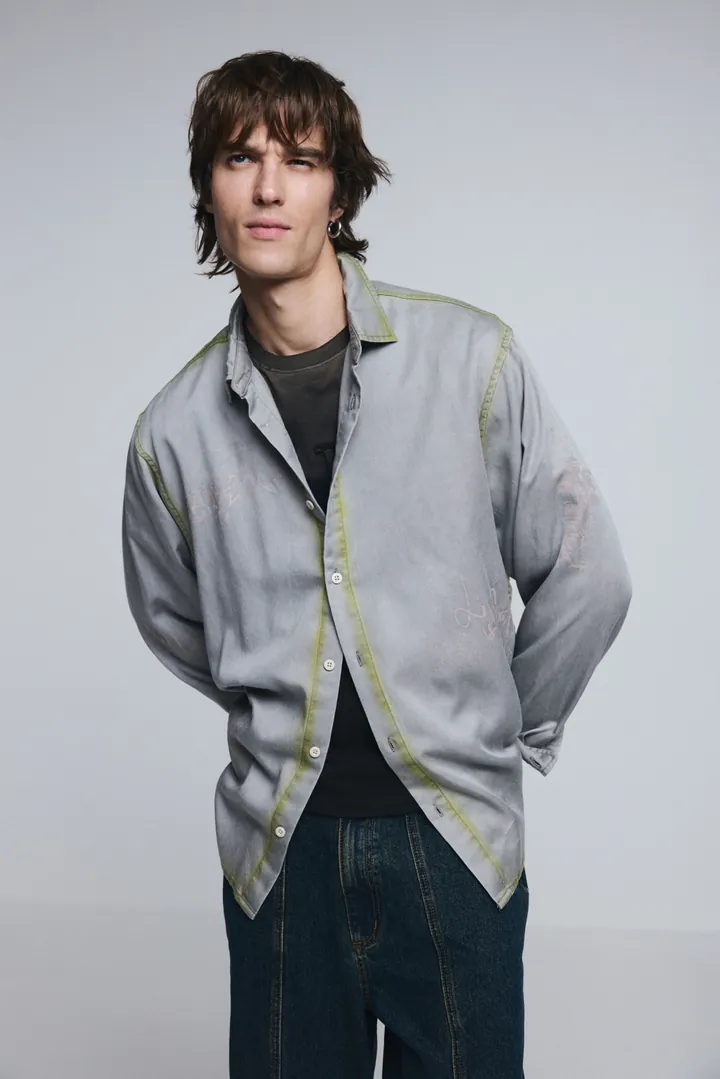 Desigual, Camisa lettering efecto desgastado, Hombre, Lyocell, Blanco, L