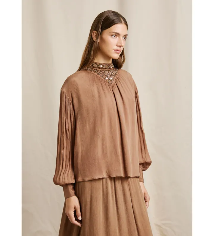 Pepe Jeans para mujer. PL3051291 Blusa Mona marrón (M), Casual, Viscosa, Manga larga